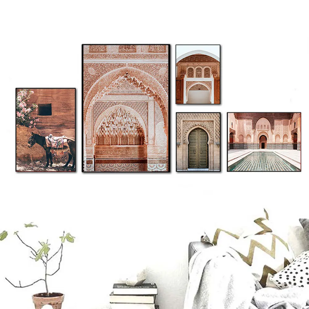 

Morocco Door Nordic Posters and Prints Islamic Style Art Wall Pictures for Living Room Decor Black Metal Organic GlassFramed