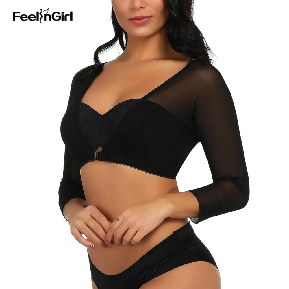 

FeelinGirl Arm Shpaer Shaping Crop Top Slimming Control Arm Sleeve Shapewear Chest Blouse Mesh V Neck Sleevelet Underwear