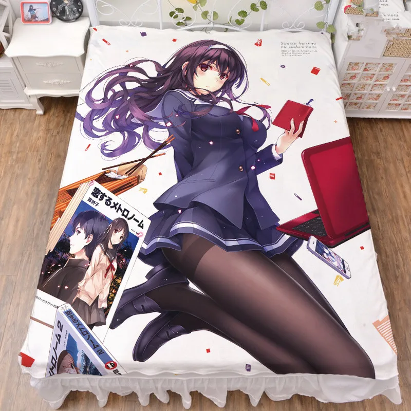 Японский аниме Saenai Heroine no Sodatekata персонажи сексуальная девушка Kasumigaoka Utaha простыня