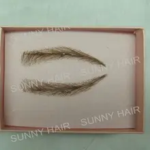 A pair of Hand Made Human Hair Eyebrow Fake Eyebrow 013 Light Brown Color Handmade Swiss Lace Invisible Reality Eyebrow