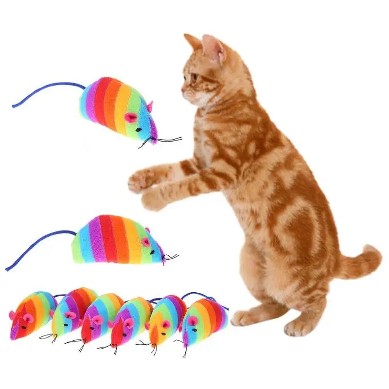 6pcs/set Rainbow Simulation False Mouse Pet cat toys interactive Cheap