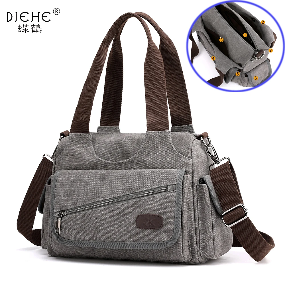 Tanie Kobieta płócienne torebki w stylu casual, damska Hobos torby na jedno ramię dziewczyny Crossbody Pack Vintage solidne wielo kieszeniowe torby damskie na zakupy Bolsas