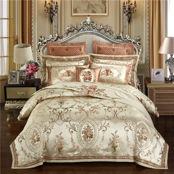 

Luxury Silk Satin cotton Jacquard European Palace Wedding Bedding Set Queen King Duvet Cover Bed sheet/Linen Pillowcases 4/9pcs