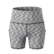 Женские с высокой талией для йоги с косыми карманами для бега спортивные быстросохнущие обтягивающие тянущиеся для фитнеса шорты