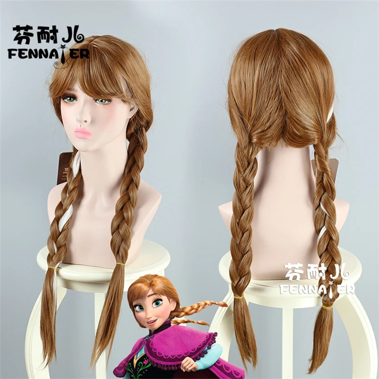 

High Quality Anime Cosplay Princess Elsa Anna Wig Blonde Brown Braided Synthetic Fake Hair Halloween Wigs+Wig Cap