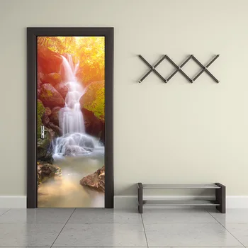 

Thai Waterfall Waterproof Door Murals Living room Bedroom Bathroom Wall Stickers Self-adhesive Art Wall Poster Home Decoration
