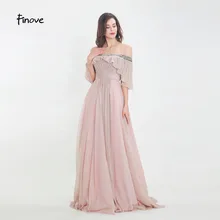 Finove שמלה לנשף 2020 ארוך חדש קפל Sparkle קריסטל חומרים סקסי כבוי כתף שיק מסיבת אישה שמלת vestido דה פיאסטה(China)