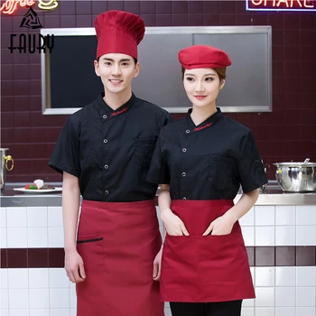 

Unisex Chef Jacket Embroidery Oblique Collar Single Breasted Short Sleeve Restaurant Hotel Bakery Sushi Coffee Bar Work Uniform