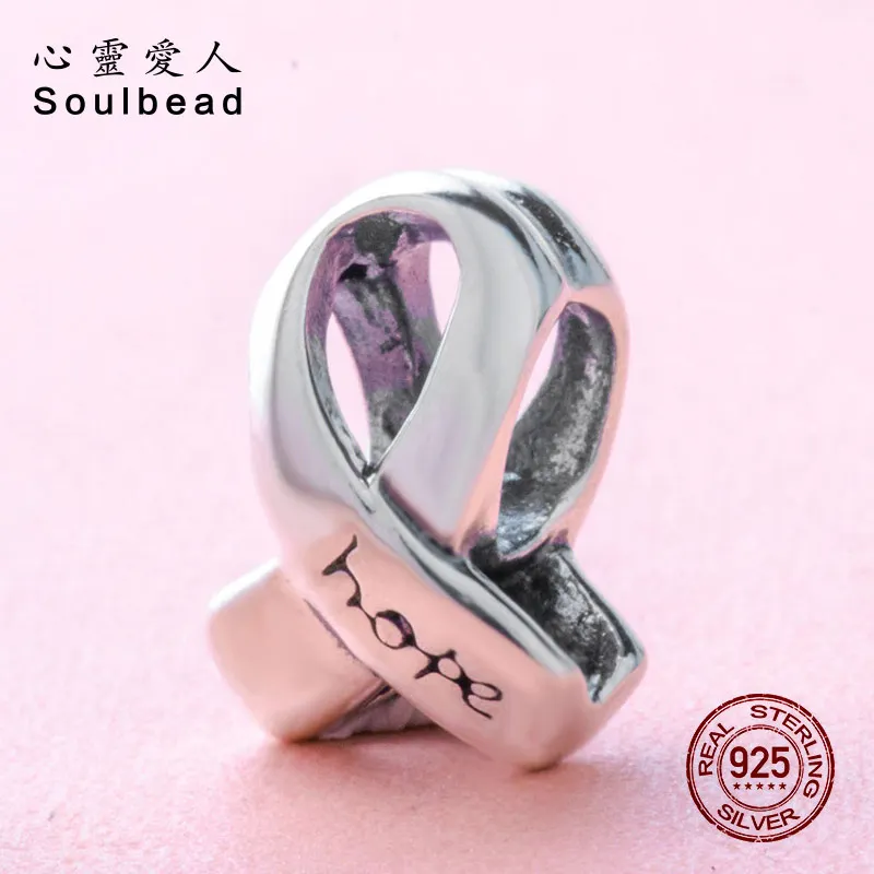 Soulbead Fit Pandora талисманы Серебро 925 оригинальная лента для оповещения о раке груди Hope очаровательные бусины талисманы Браслеты DIY ювелирные изделия