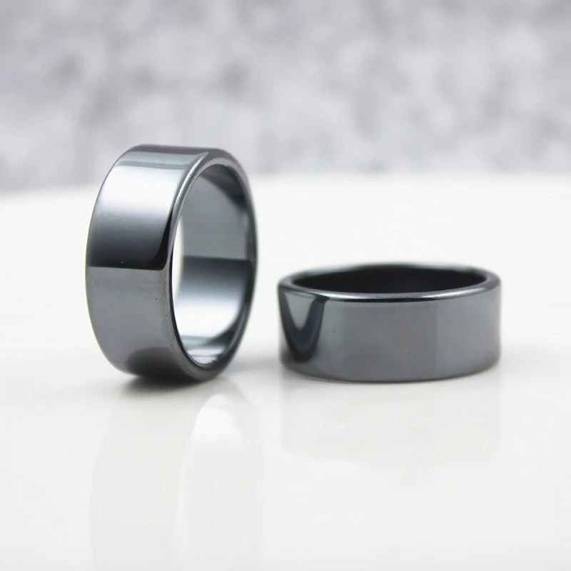 10mm Width Flat Black Female Hematite Natural Couple Men's Women's Rings Christmas Gifts, couples rings