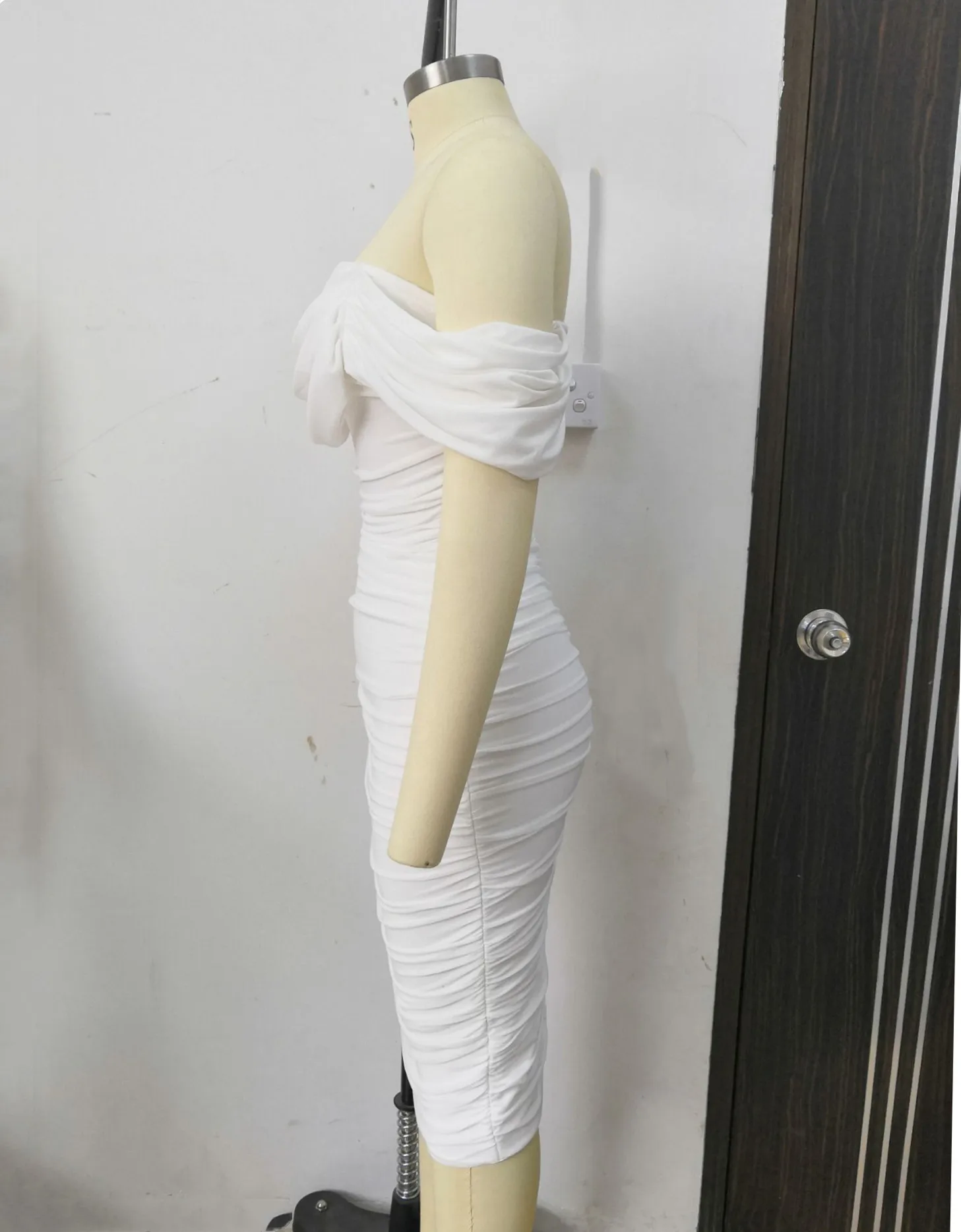 wine ruched draped chiffon dress