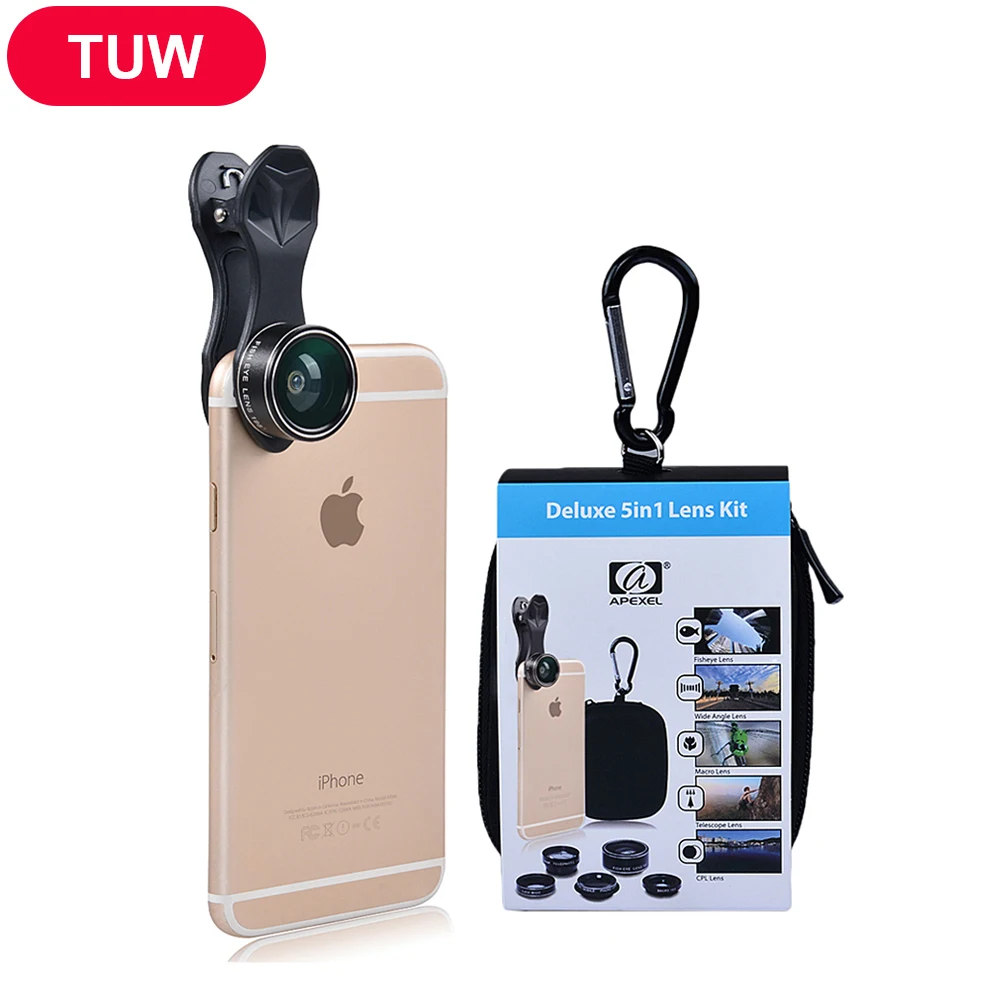 

APEXEL HD Camera Lens 5in1 fisheye wide angle macro zoom cpl lens for apple iphone6 xiaomi samsung huawei htc Android Smartphone