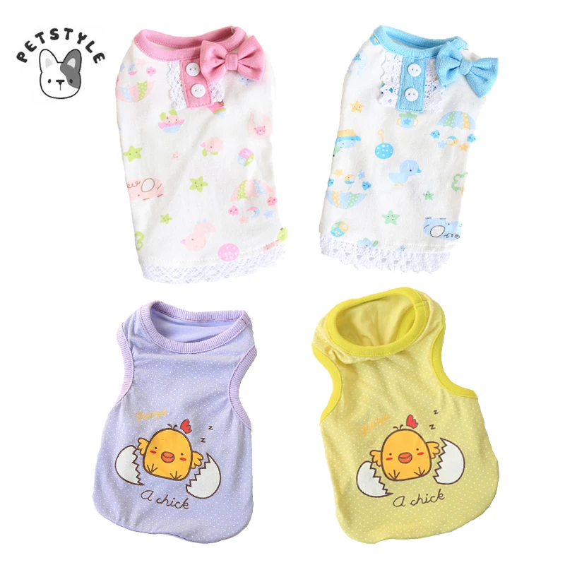 

PETSTYLE Pet Dog Breathable Summer Vest T Shirts Cartoon Bowtie Dog Vest Lace Clothes For Small Puppies Cotton Comfortable