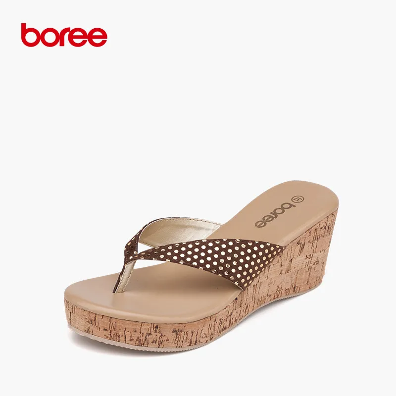 

Boree New Summer Beach Women's Fashion Flip Flops Casual Sandal Shoes Solid Canvas Flatform Slippers Polka Dot 3 Colors 58011