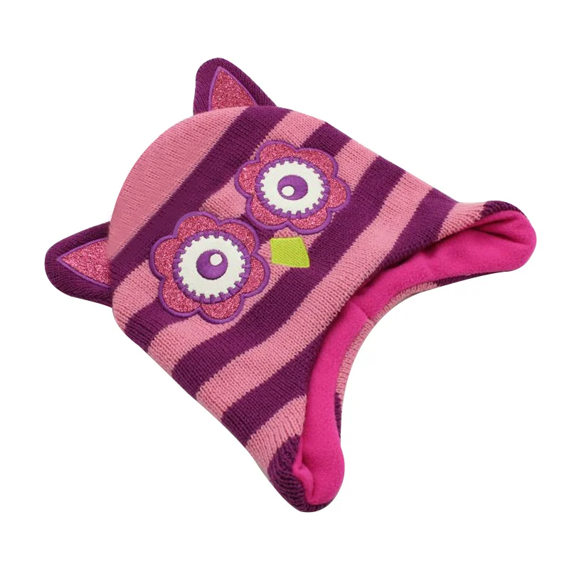 Cute Owl Baby Hat For Girls Cotton Thick Warm Beanie Cartoon Monster Kids Hat Embroidery Baby Girls Beanie With Ears Winter Hat (3)