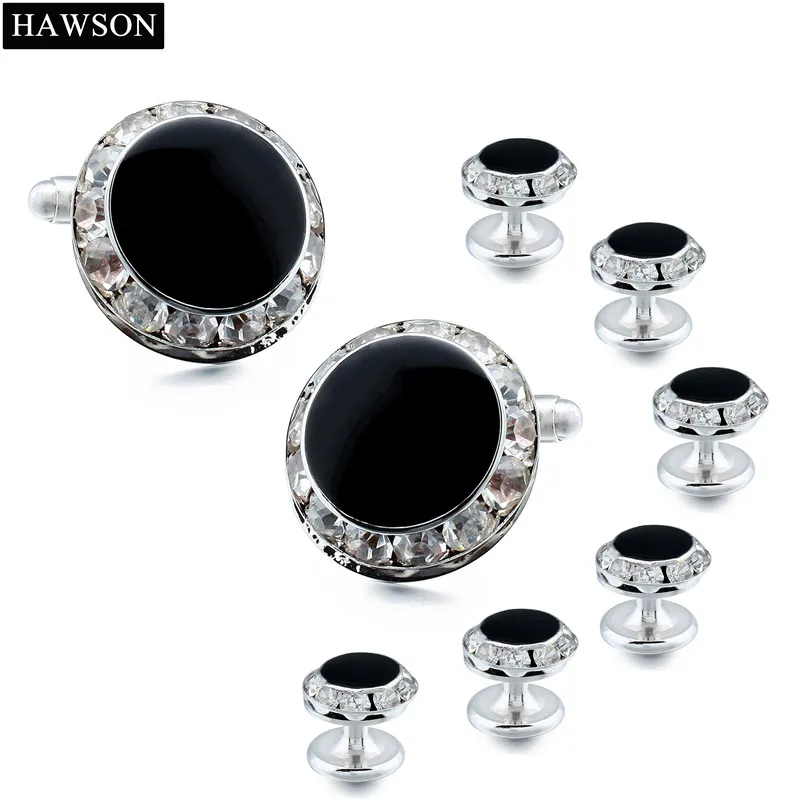 Kopen Classic Zwart Emaille Crystal Manchetknopen Studs Tuxedo Shirt Sieraden Gepolijst Mens Wedding Gift