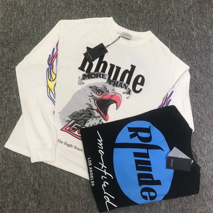 

New Rhude Maxfield LA Legend Eagle printed Long sleeve T Shirt Streetwear Cotton L/S tee