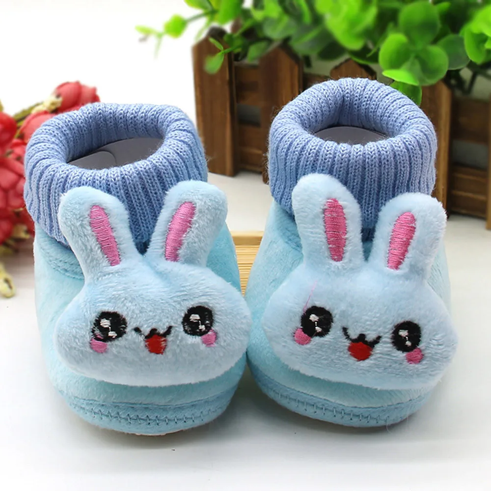 Обувь для малышей; обувь для новорожденных; обувь с кроликом из мультфильма; Теплая обувь с мягкой подошвой для детей дошкольного возраста; bebek ayakkabxysi2. 071 - Цвет: Синий