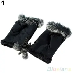 Bluelans новые женские туфли на кроличьем меху женские кожаные перчатки замшевые варежки Для женщин зима наручные перчатки