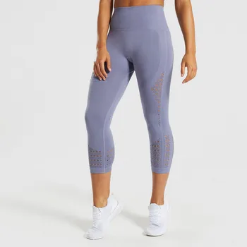 

Ladie Hollow-out High-waist Hip-up Yo ga Pants Leisure Running Seven-minut Pants Gym Shark Leggings 6.21