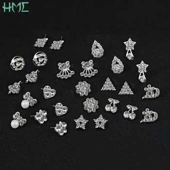 

Rhinestone Crystal Pearl Heart Stars Flower Stud Earrings For Female Fashion Jewelry Gift Cartilage Piercing Brincos