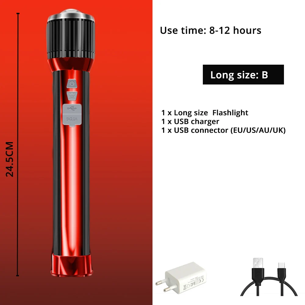 Новинка Светодиодный светильник-вспышка вращающийся телескопический зум светодиодный фонарь с боковой светильник перезаряжаемый светильник для кемпинга прожектор светильник может заряжать телефон - Испускаемый цвет: Long model- B
