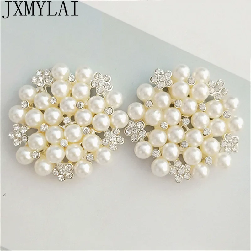 

10 PCS 53mm Fashion Metal Alloy Silver Crystal Rhinestone Imitation Pearl Flowers Connectors Charm DIY Hair Accessories