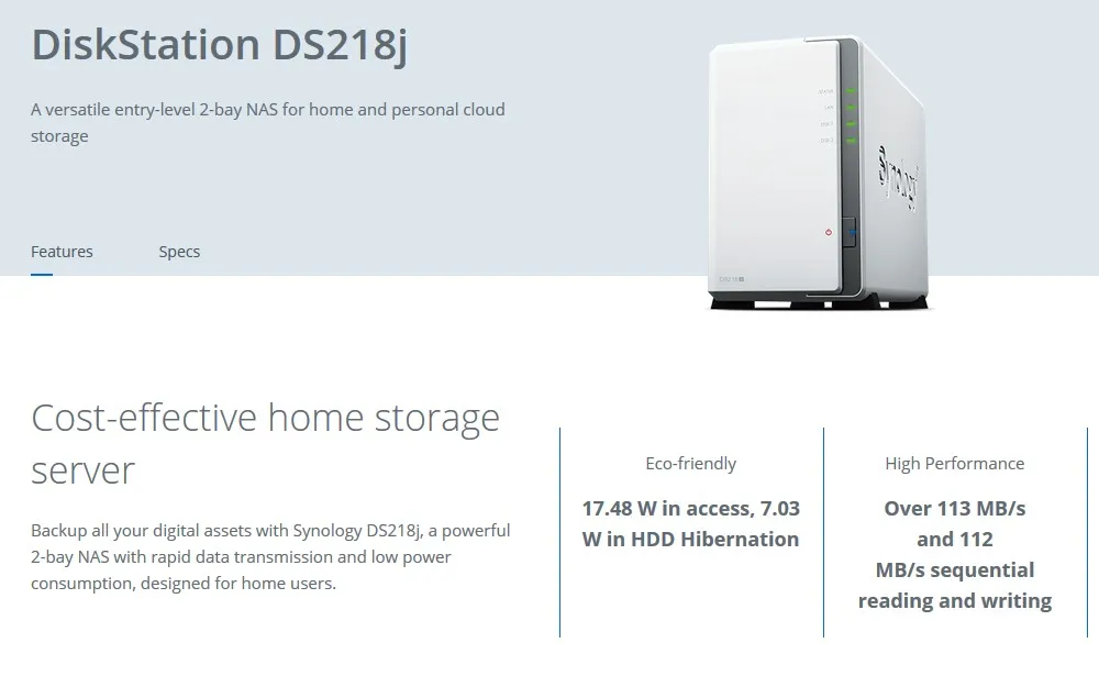 Synology NAS Disk Station DS218j 2-отсек бездисковый nas сервер nfs Сетевое хранилище Облачное хранилище, 2 года гарантии