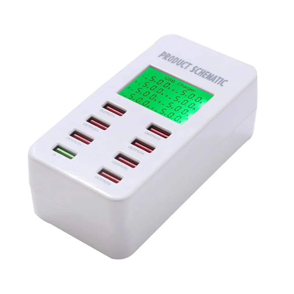 

8-Port Smart Multi USB AC Wall Charger Hub Smart Fast Charging Station LCD Display for Cell Phone Tablet