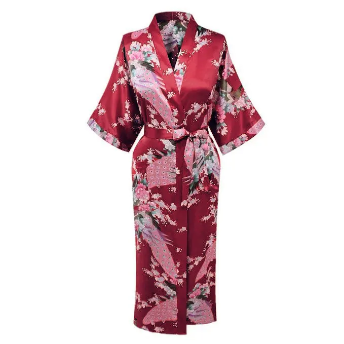 White Summer Women's Kimono Robe Bathrobe Sleepwear Rayon Bath Gown Nightgown Pyjamas Mujer Pijama Size S M L XL XXL XXXL 029 - Цвет: Burgundy