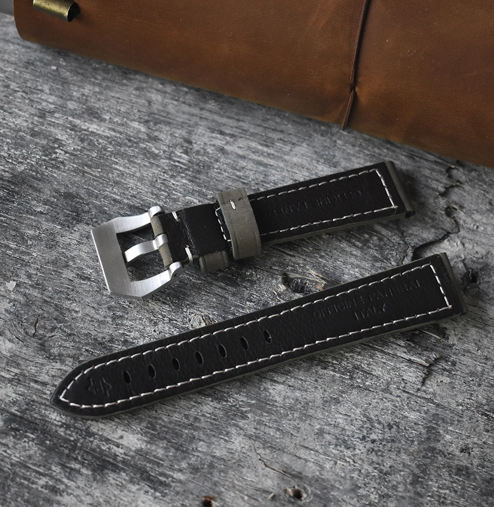 Handmade Retro Genuine Leather Watch Band Strap 18mm 20mm 22mm 24mm Men Wrist Watchbands Belt Silver Polished Buckle