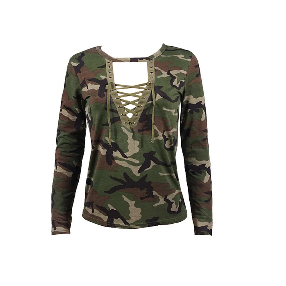 

Free Ostrich T shirt 2019 Fashion Women Long Sleeve Slim Casual Camouflage Print Tops Female Clothing C1340