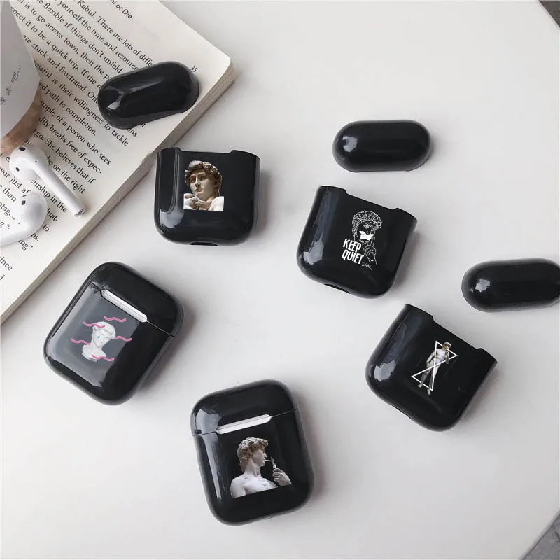 LAUGH LIFE Black David Statue Luxury Earphone Case For Airpods Case Black Art Style Earphone Cases Cover For Airpods Accessories