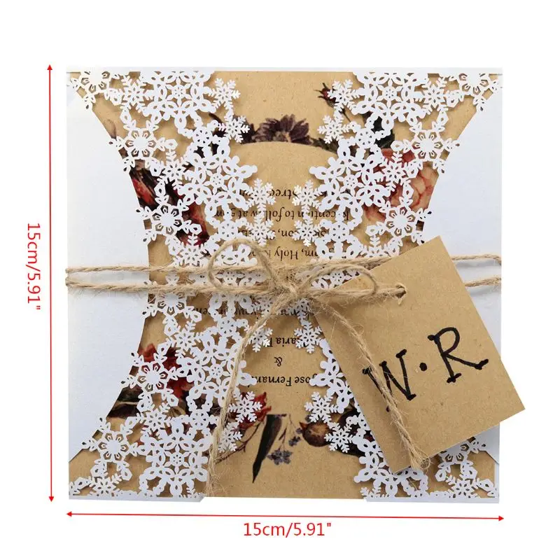  10pcs/set Snowflake Laser Cut Hollow Wedding invitations Cards Lace Hemp Rope Invite Envelopes For  - 33049629625