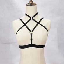 Harajuku черный крест-накрест Средства ухода за кожей жгут пикантные открытые грудной клетки Бюстгальтер Топ Рабство Женское белье для ночного клуба Одежда клетка бюстгальтер фетиш o0456