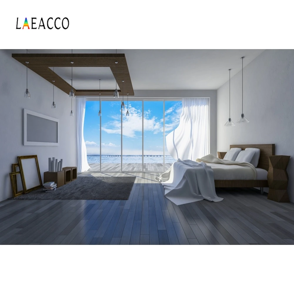 Laeacco Window Seaside Scenry Room Photography Backgrounds Customized Party Friend Vinly Photographic Backdrop For Photo Studio