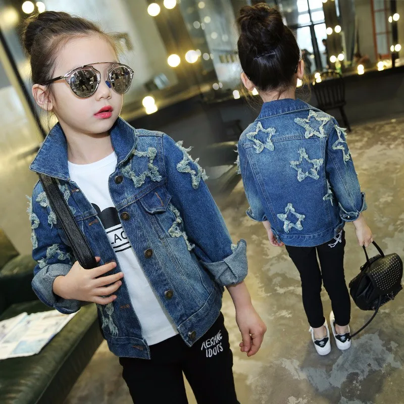 

Children Clothing Spring Long Sleeve Star Patched Teenage Girls Denim Jacket Kids Girls Outerwear Coat Children Outerwear Jeans