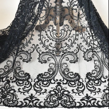

Embroidery Beaded Lace Fabric Wedding Dress handmade DIY lace fabric material clothing decorative cloth black and ivory