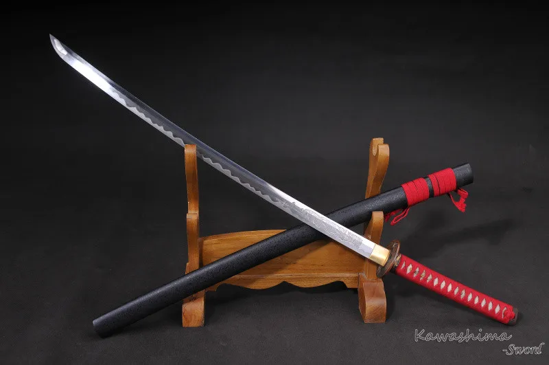 Full Tang Katana Damasucs Folded Steel Clay Temper Blade Engraved Pattern Sharp Ready for Battle