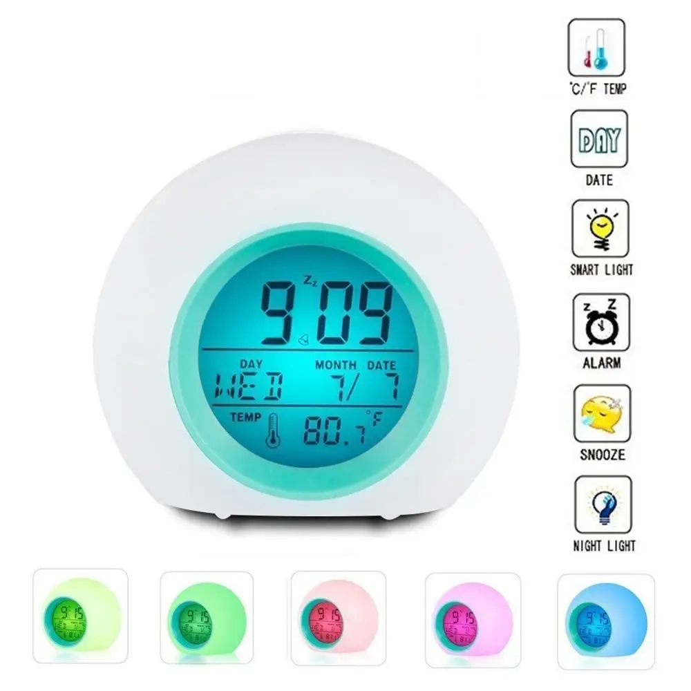 

Digital Table Alarm Clock 7 Colors LED Clock For Children Desktop Clock Natural Sound Wake Up Clock Calendar Frontal Decoration