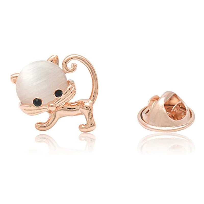 

OneckOha Cute Opal Stone Kitty Cat Collar Pin Mini Animal Brooch Pin