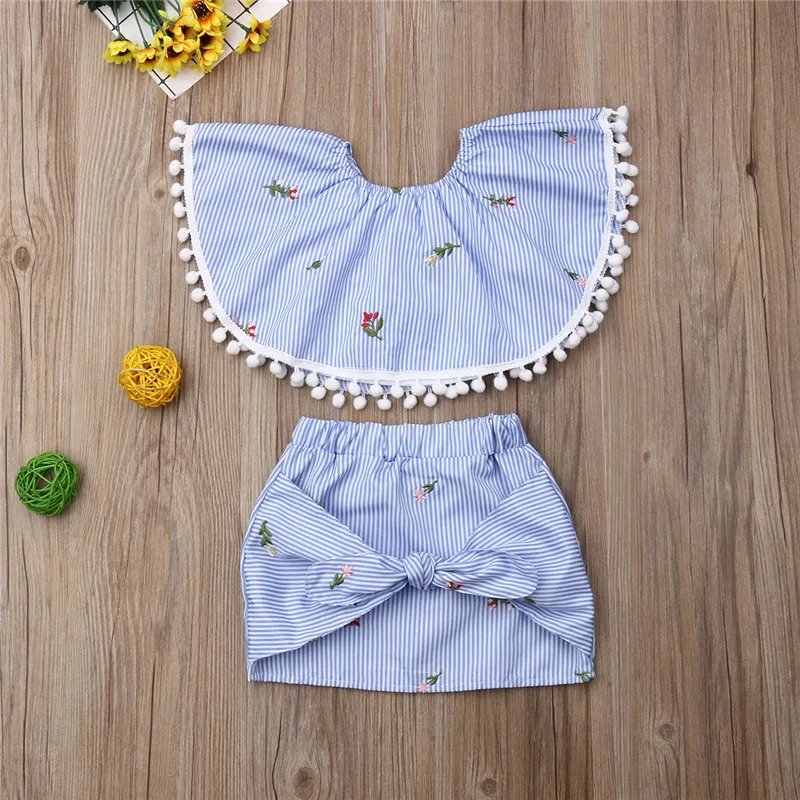 

2019 Infant Kid Baby Girl One Neck Ruffles Tops + Bow Skirt Outfits Clothes Party 1 birthday Dress Wedding New Year Baby Dress