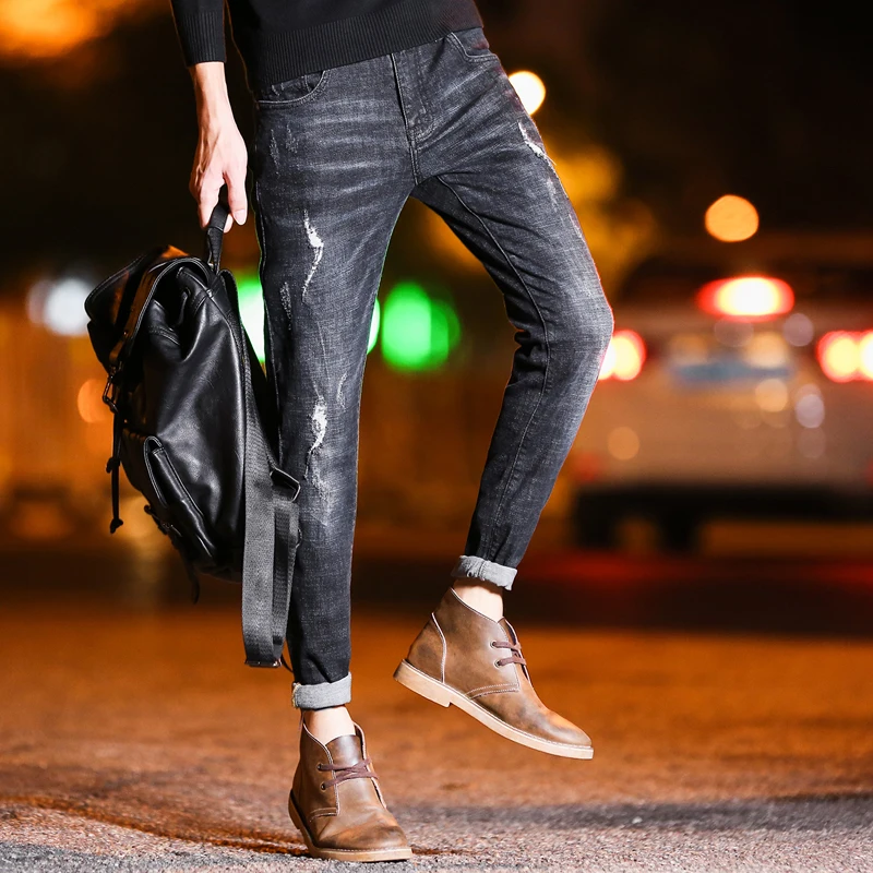 Ripped Jeans Men Slim Straight Distressed Hip Hop Denim Pants Trousers 2018 New Fashion boy Stretch Jeans Pants Plus Size
