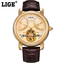 2016 marque de luxe LIGE automatique montre homme étanche mode Casual montres hommes calendrier en cuir or horloge relogio masculino