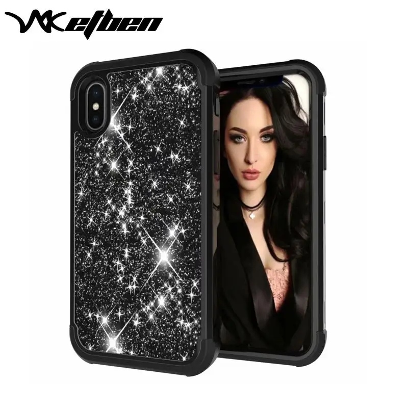 

W7ETBEN Luxury diamond flash three-in-one anti-fall mobile phone case For iphone X XS MAX XR 6 6s 7 8 Plus