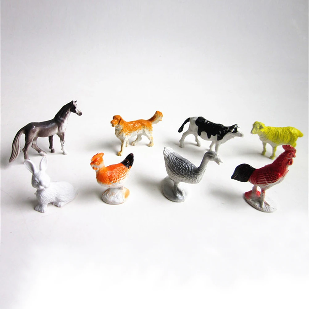 8Pcs small plastic Simulation horse cat dog cow pig sheep Chicken duck Gift Kids Farm animals