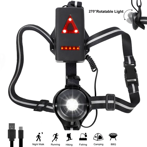 WEST BIKING велосипедный светильник USB зарядка ночной бег вспышка светильник светодиодный нагрудный светильник для спорта на открытом воздухе бег Велоспорт безопасность сигнальные огни - Цвет: Black