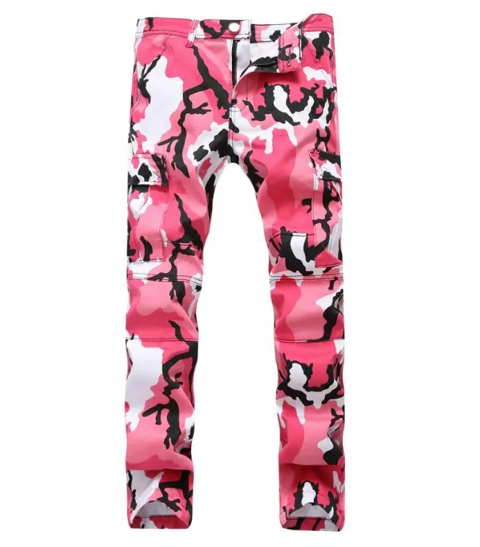 New Brand Men's Fashion Brand Casual Denim Pink Military Luxury