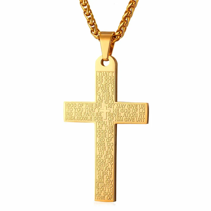 Us 599 50 Di Scontocroce Collane Pendenti In Acciaio Inox Oro Giallo Colore Inglese Bibbia Collana Donna Uomo Gioielli Christian Allingrosso