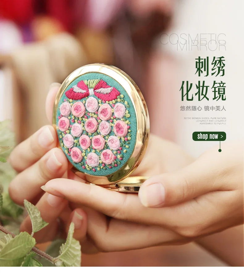 DIY embroidery makeup mirror portable folding double-sided mirror Manual Beginner Novice Production 3D Cloth Embroidery-7